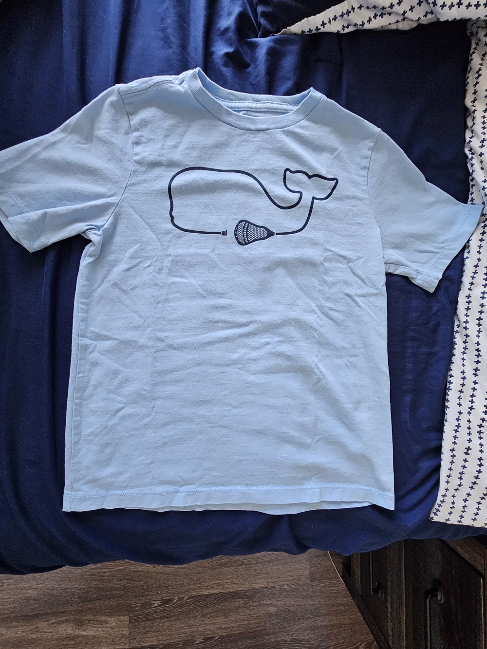 Vineyard Vines Light Blue Whale Tee with Navy Graphic